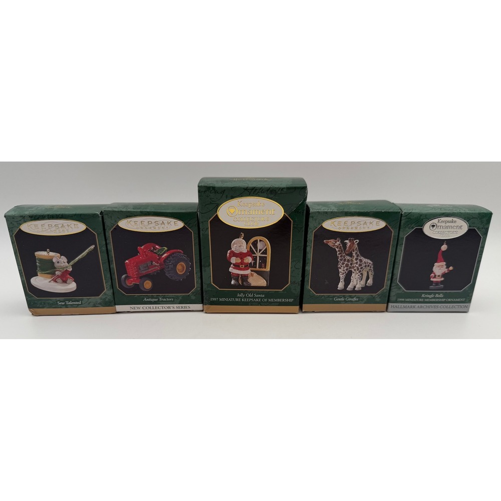 Hallmark Keepsake Miniature Ornament Lot 5 Santa Tractor Giraffe Mouse X030